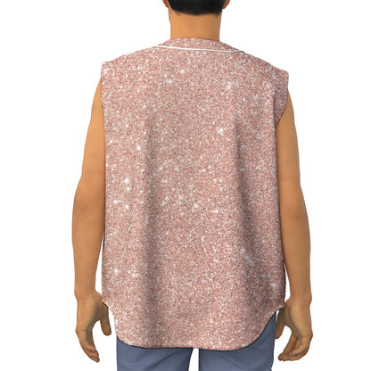 Rose Gold (NOT Real) Glitter Print Sleeveless Baseball Jersey
