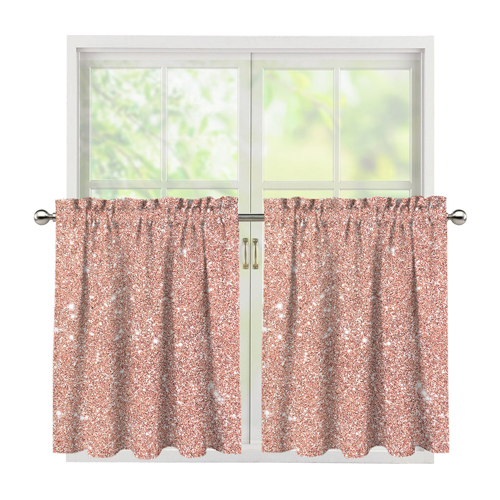 Rose Gold (NOT Real) Glitter Print Tier Curtains