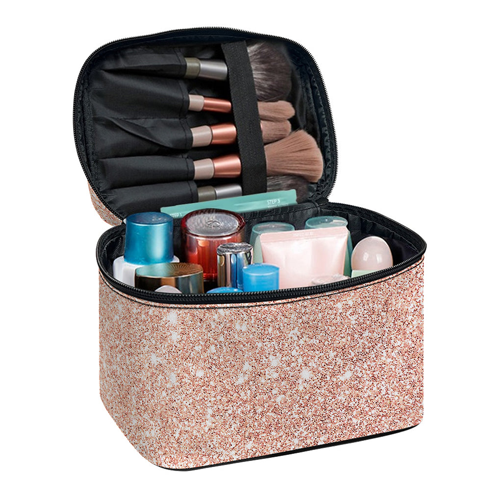 Rose Gold (NOT Real) Glitter Print Travel Makeup Bag