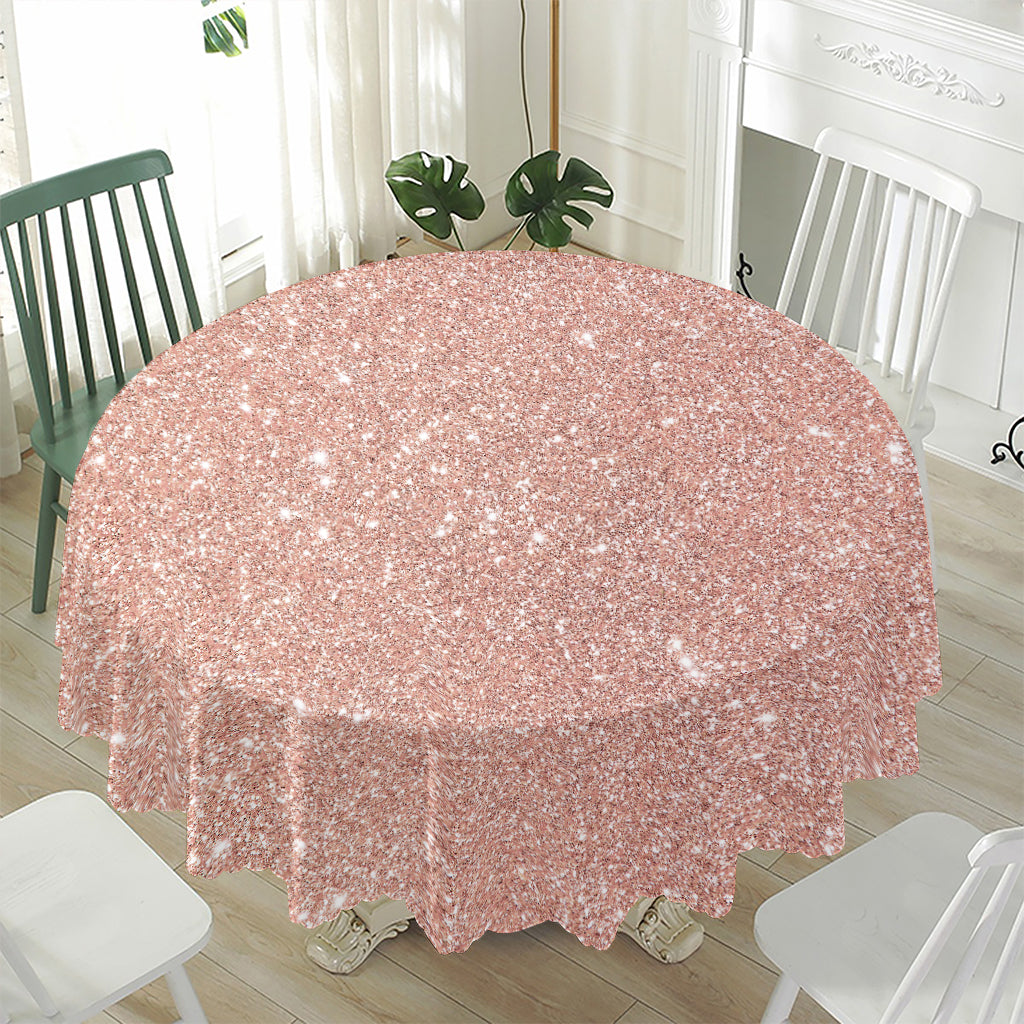 Rose Gold (NOT Real) Glitter Print Waterproof Round Tablecloth