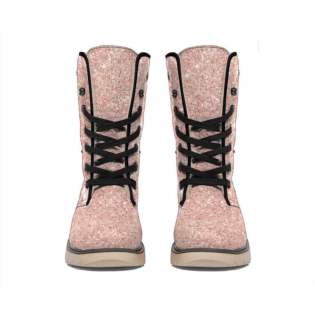 Rose Gold (NOT Real) Glitter Print Winter Boots