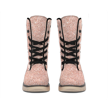 Rose Gold (NOT Real) Glitter Print Winter Boots