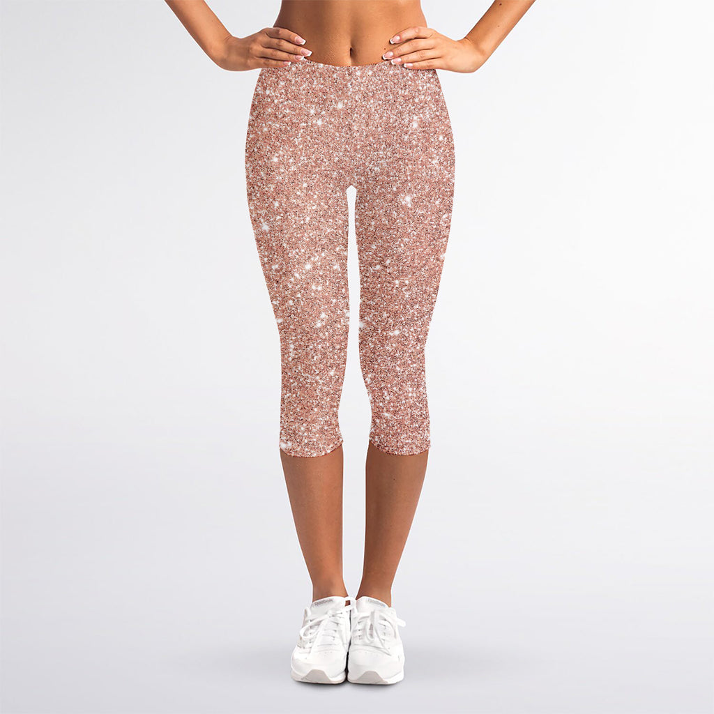 Rose Gold (NOT Real) Glitter Print Women's Capri Leggings