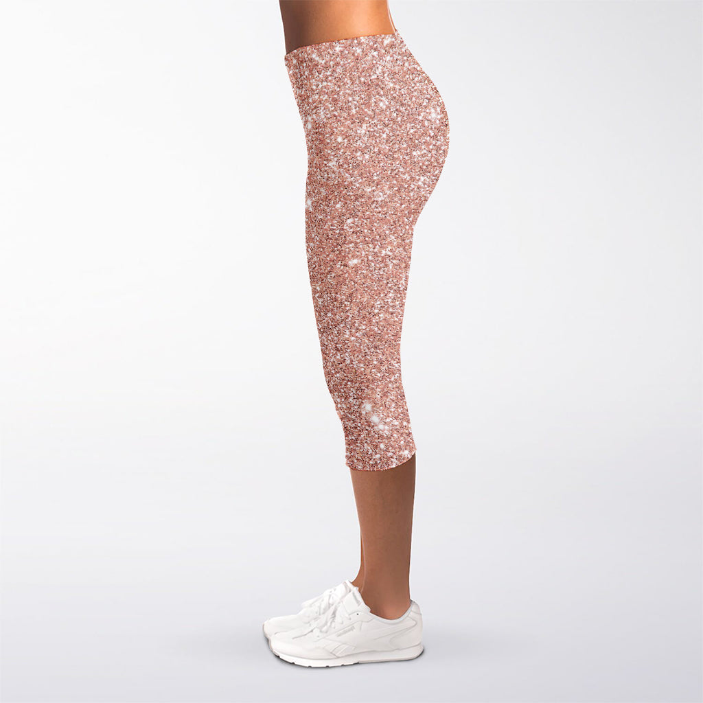 Rose Gold (NOT Real) Glitter Print Women's Capri Leggings