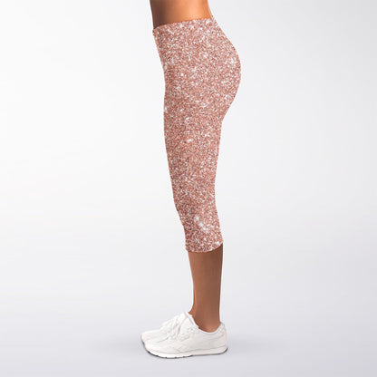 Rose Gold (NOT Real) Glitter Print Women's Capri Leggings