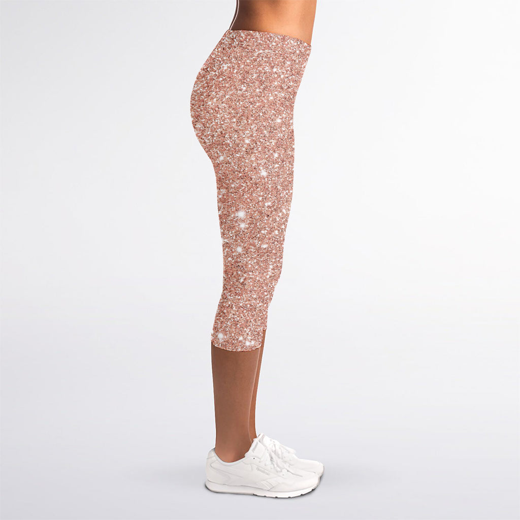 Rose Gold (NOT Real) Glitter Print Women's Capri Leggings