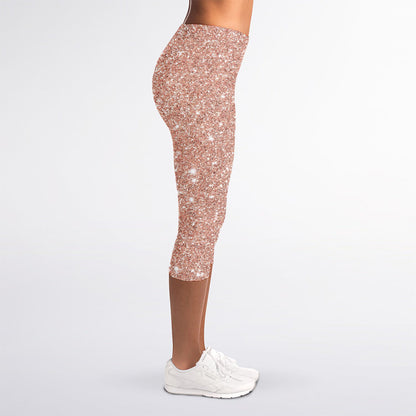 Rose Gold (NOT Real) Glitter Print Women's Capri Leggings