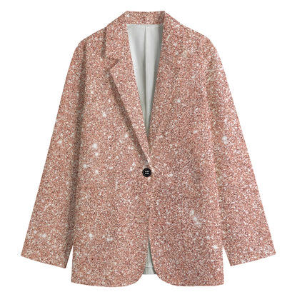 Rose Gold (NOT Real) Glitter Print Women's Cotton Blazer