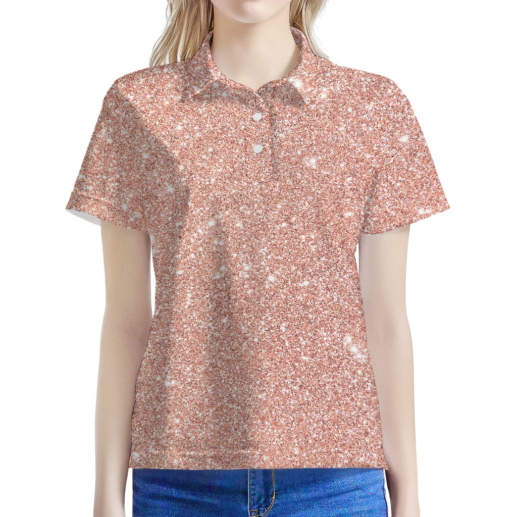 Rose Gold (NOT Real) Glitter Print Women's Polo Shirt