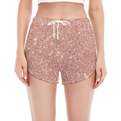 Rose Gold (NOT Real) Glitter Print Women's Split Running Shorts