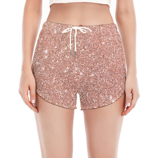 Rose Gold (NOT Real) Glitter Print Women's Split Running Shorts