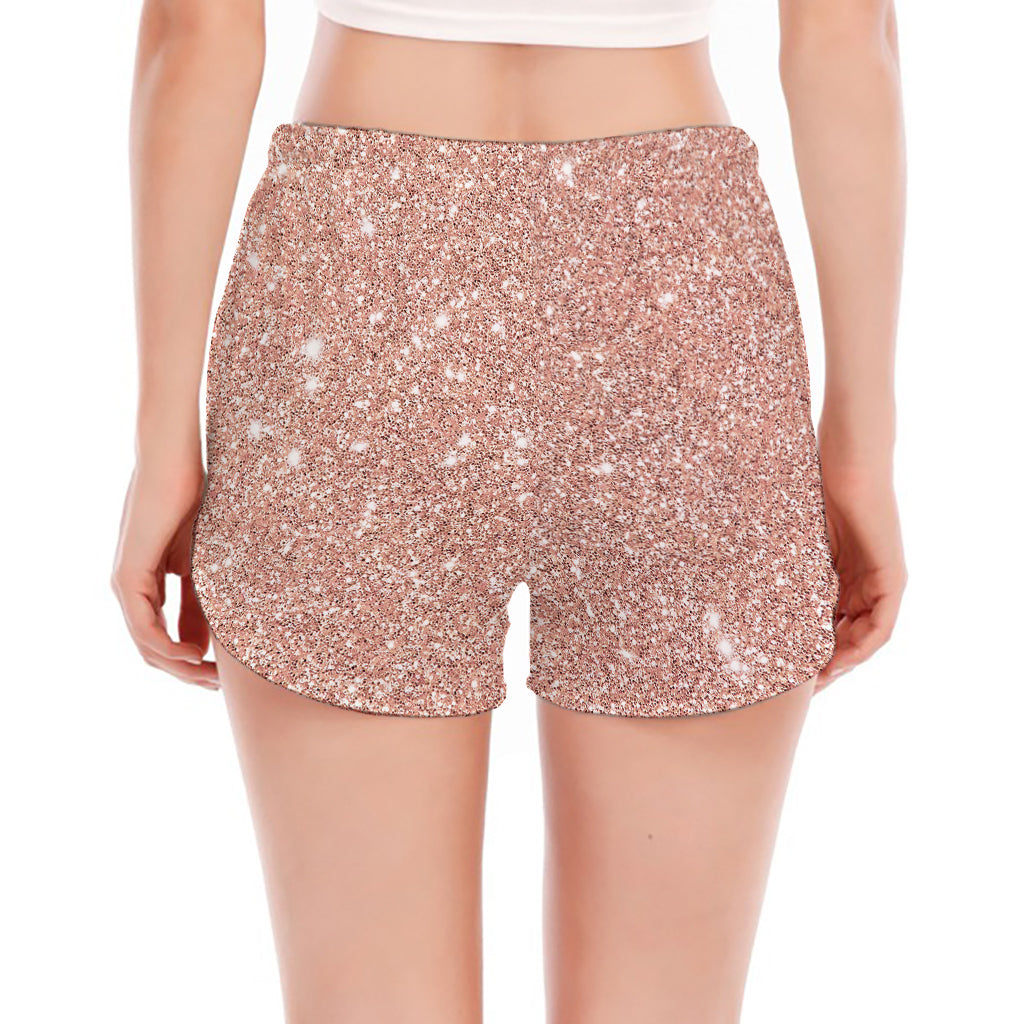 Rose Gold (NOT Real) Glitter Print Women's Split Running Shorts