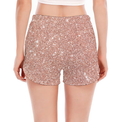Rose Gold (NOT Real) Glitter Print Women's Split Running Shorts