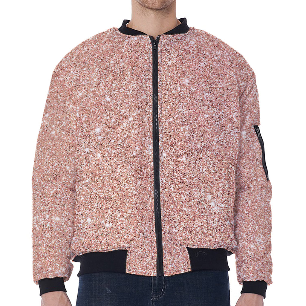 Rose Gold (NOT Real) Glitter Print Zip Sleeve Bomber Jacket