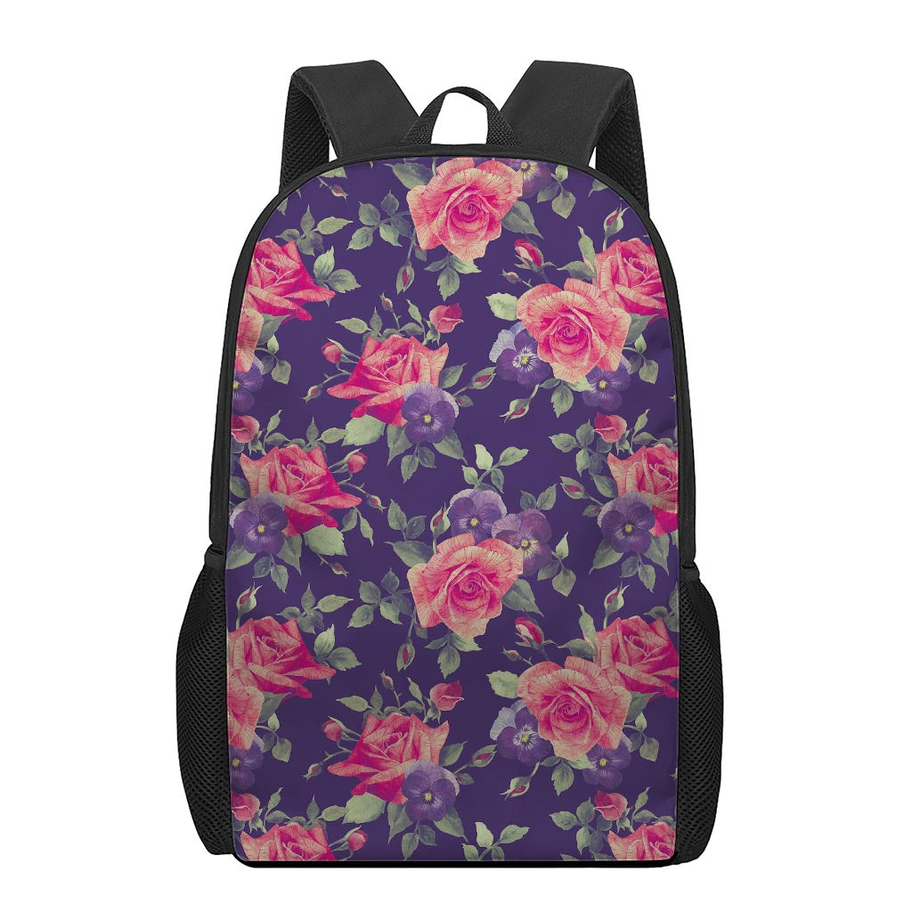 Rose Pansy Floral Flower Pattern Print 17 Inch Backpack