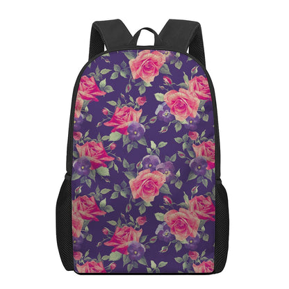 Rose Pansy Floral Flower Pattern Print 17 Inch Backpack