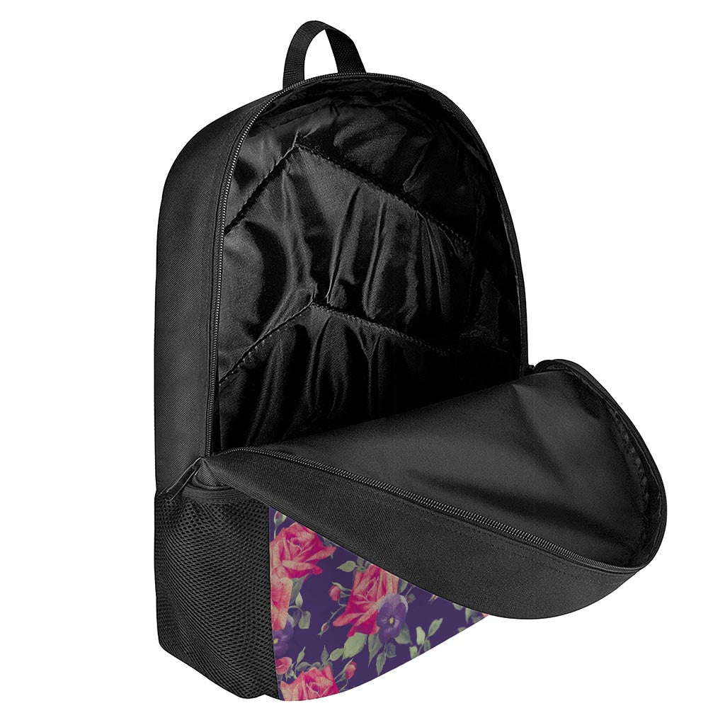 Rose Pansy Floral Flower Pattern Print 17 Inch Backpack