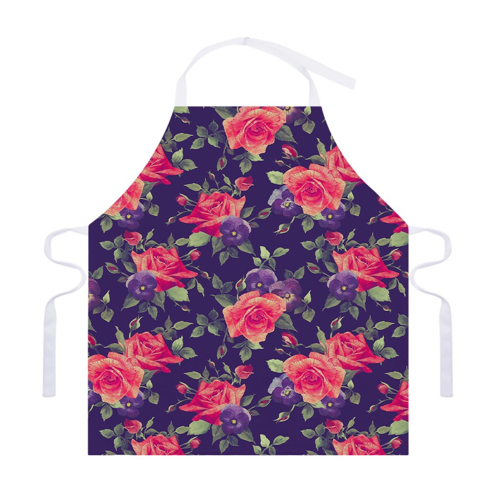 Rose Pansy Floral Flower Pattern Print Adjustable Apron