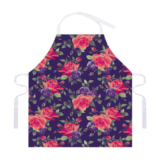 Rose Pansy Floral Flower Pattern Print Adjustable Apron