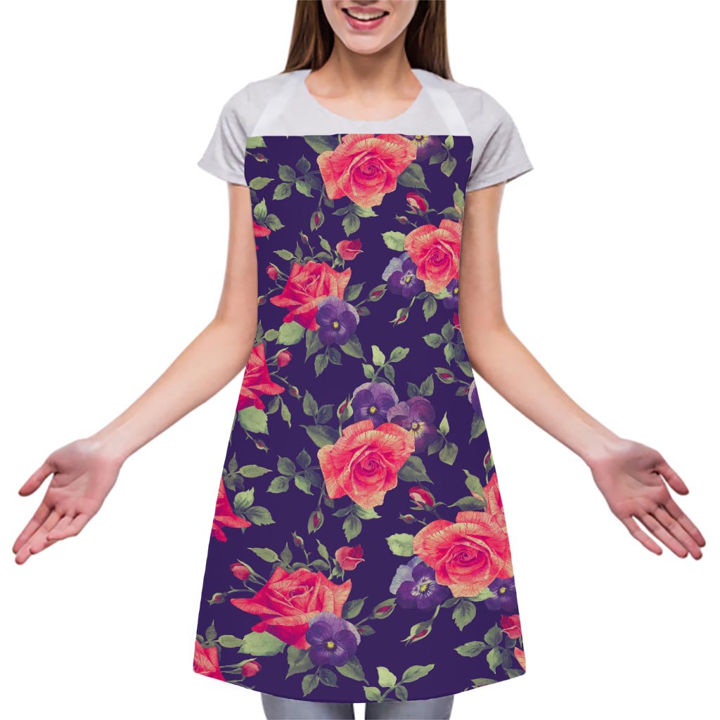 Rose Pansy Floral Flower Pattern Print Adjustable Apron