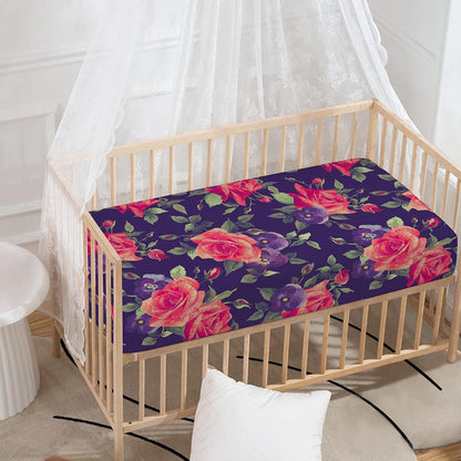 Rose Pansy Floral Flower Pattern Print Baby Crib Sheet