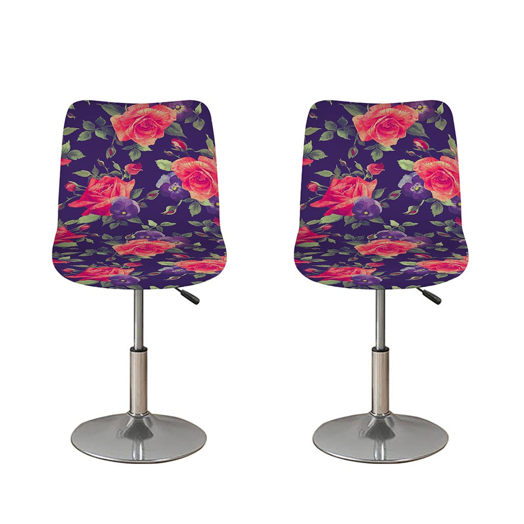 Rose Pansy Floral Flower Pattern Print Bar Stool Covers