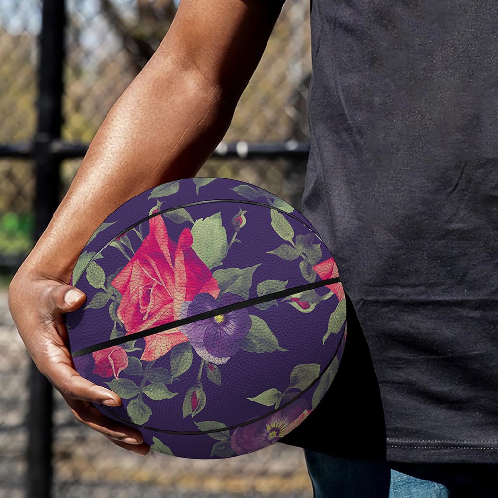 Rose Pansy Floral Flower Pattern Print Basketball