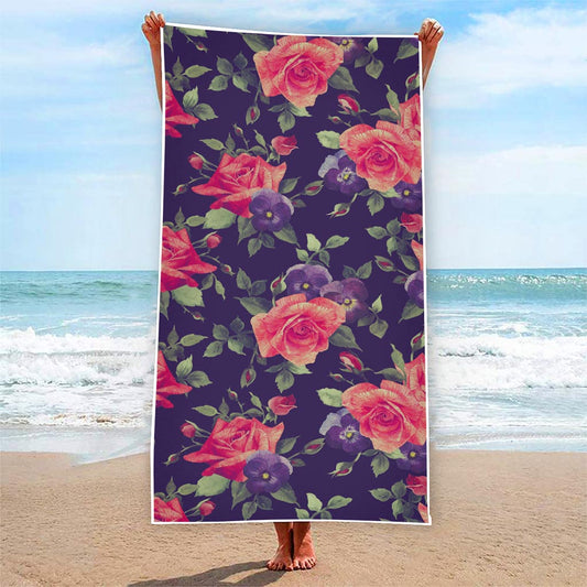 Rose Pansy Floral Flower Pattern Print Beach Towel