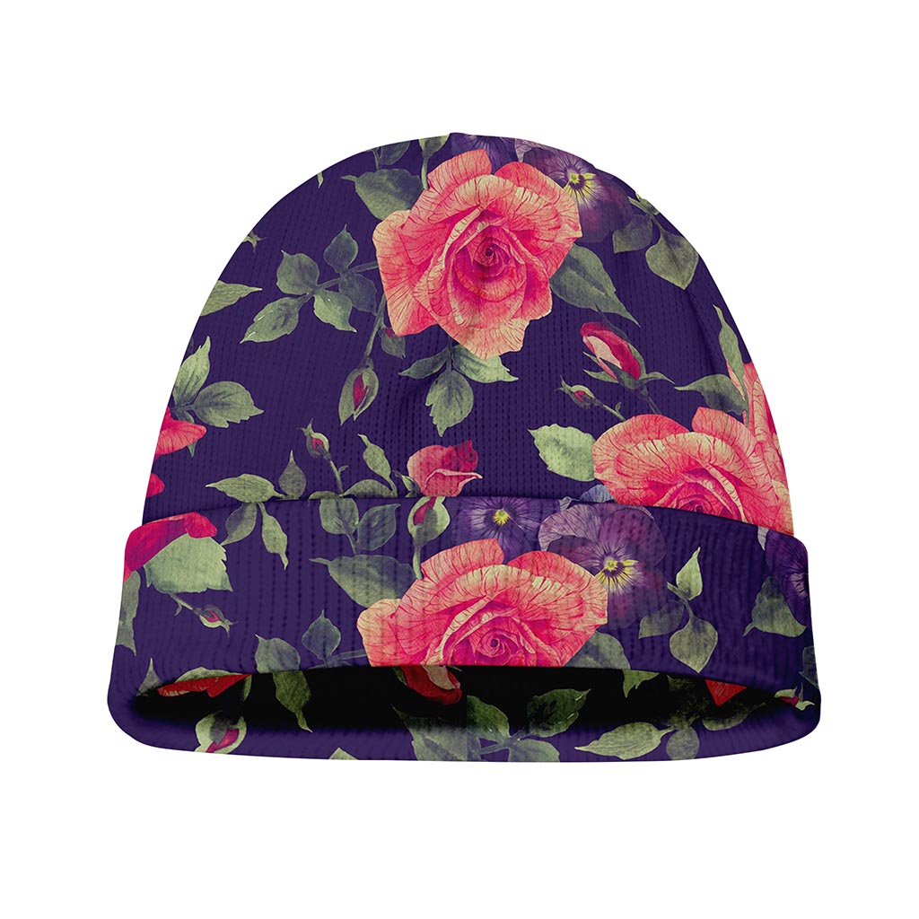Rose Pansy Floral Flower Pattern Print Beanie