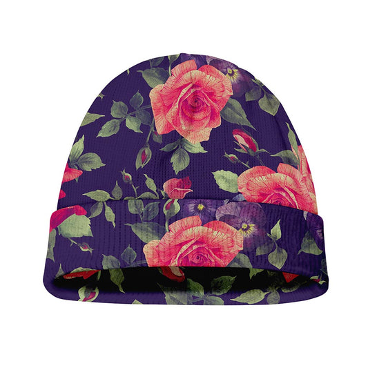 Rose Pansy Floral Flower Pattern Print Beanie
