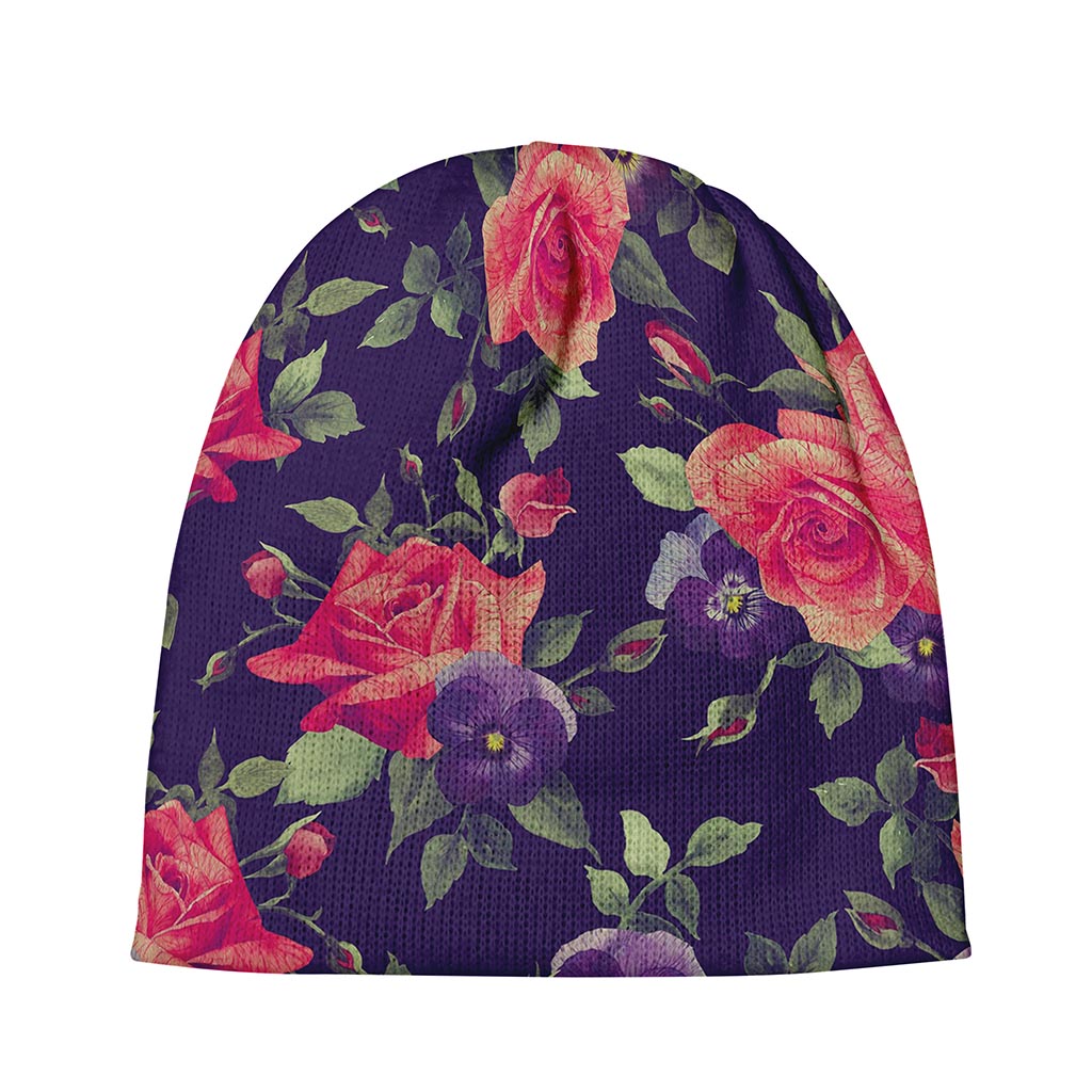 Rose Pansy Floral Flower Pattern Print Beanie