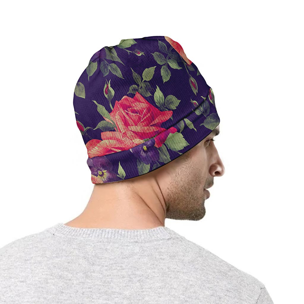 Rose Pansy Floral Flower Pattern Print Beanie
