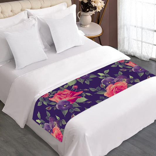 Rose Pansy Floral Flower Pattern Print Bed Runner