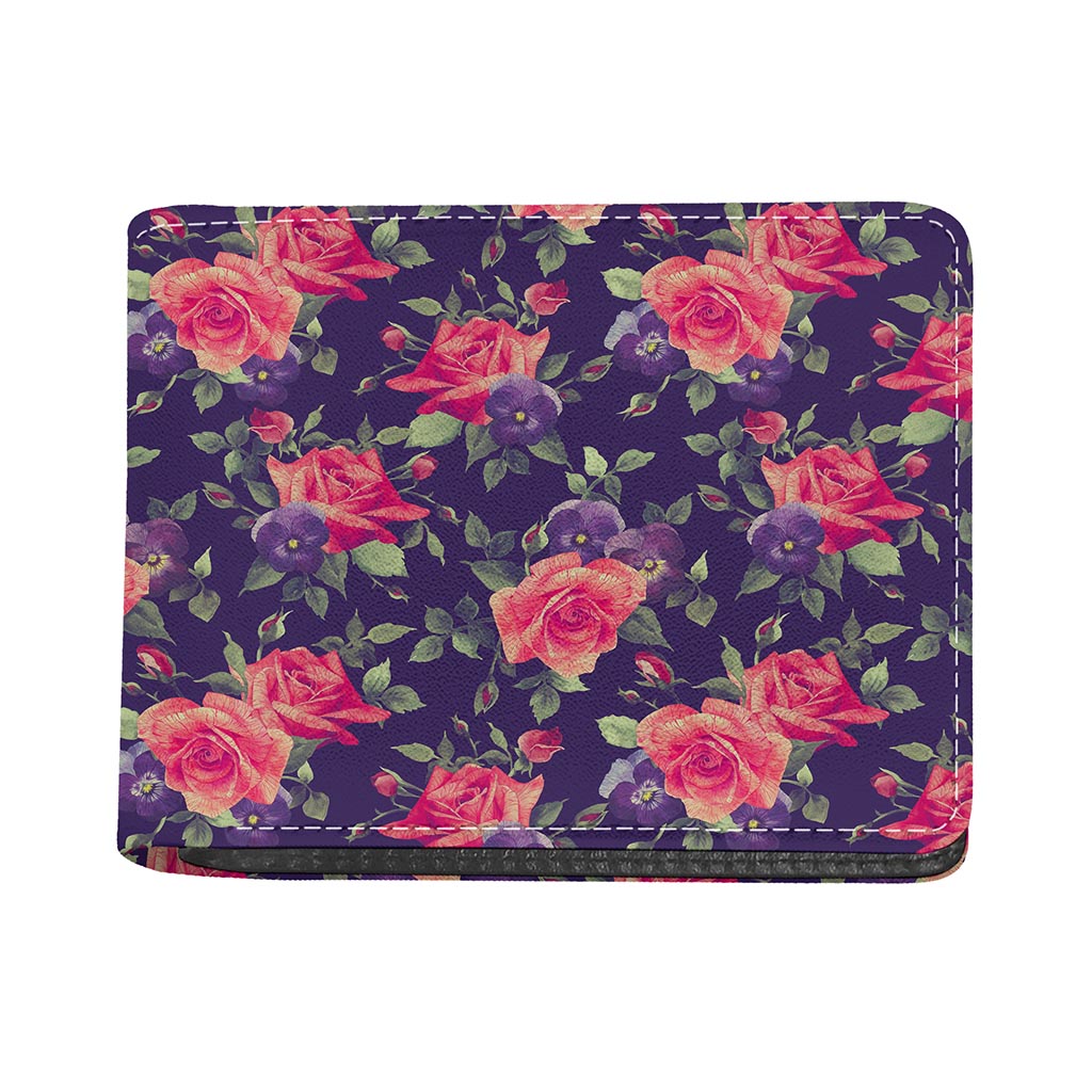 Rose Pansy Floral Flower Pattern Print Bifold Wallet