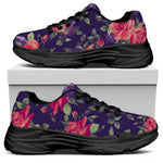 Rose Pansy Floral Flower Pattern Print Black Chunky Shoes