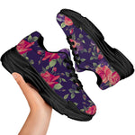 Rose Pansy Floral Flower Pattern Print Black Chunky Shoes