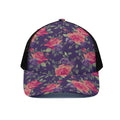 Rose Pansy Floral Flower Pattern Print Black Mesh Trucker Hat