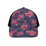 Rose Pansy Floral Flower Pattern Print Black Mesh Trucker Cap
