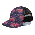 Rose Pansy Floral Flower Pattern Print Black Mesh Trucker Cap