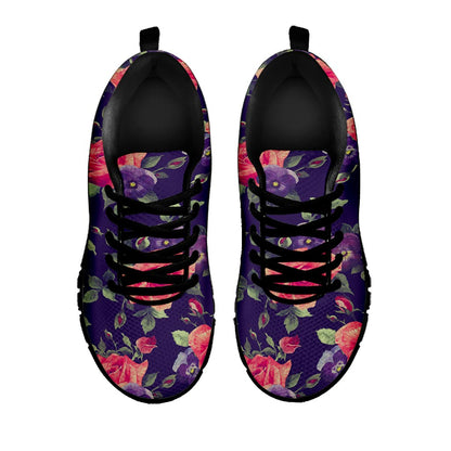 Rose Pansy Floral Flower Pattern Print Black Running Shoes
