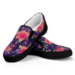 Rose Pansy Floral Flower Pattern Print Black Slip On Sneakers