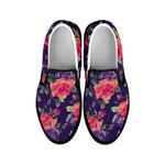 Rose Pansy Floral Flower Pattern Print Black Slip On Sneakers