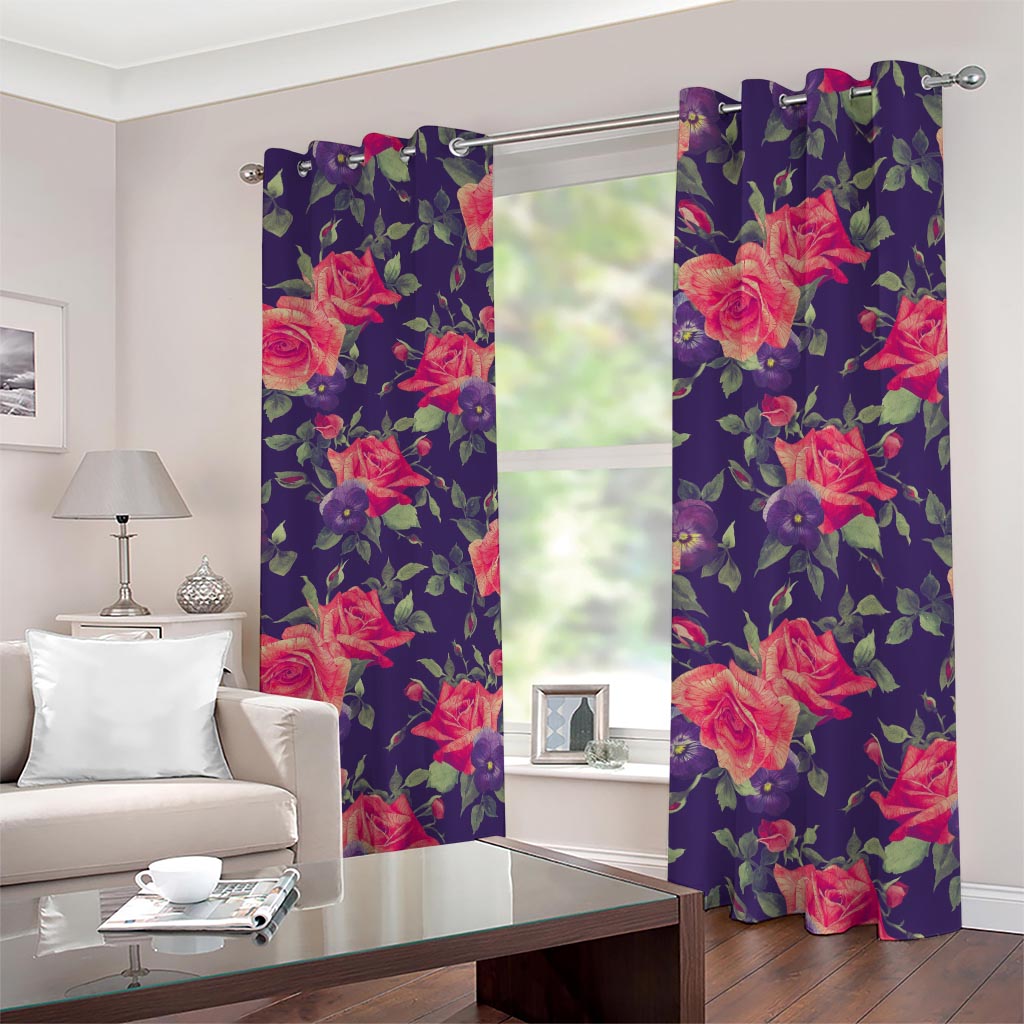 Rose Pansy Floral Flower Pattern Print Blackout Grommet Curtains