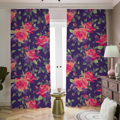 Rose Pansy Floral Flower Pattern Print Blackout Pencil Pleat Curtains