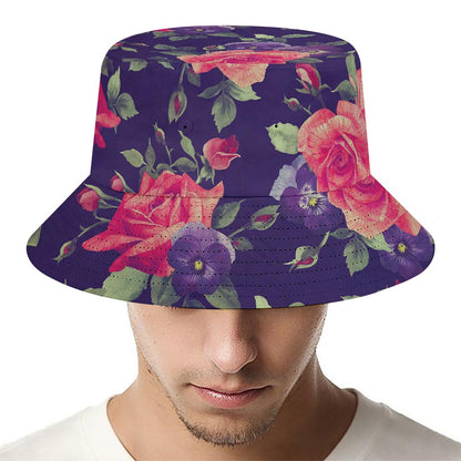 Rose Pansy Floral Flower Pattern Print Bucket Hat