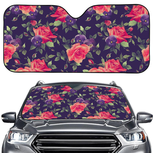 Rose Pansy Floral Flower Pattern Print Car Windshield Sun Shade