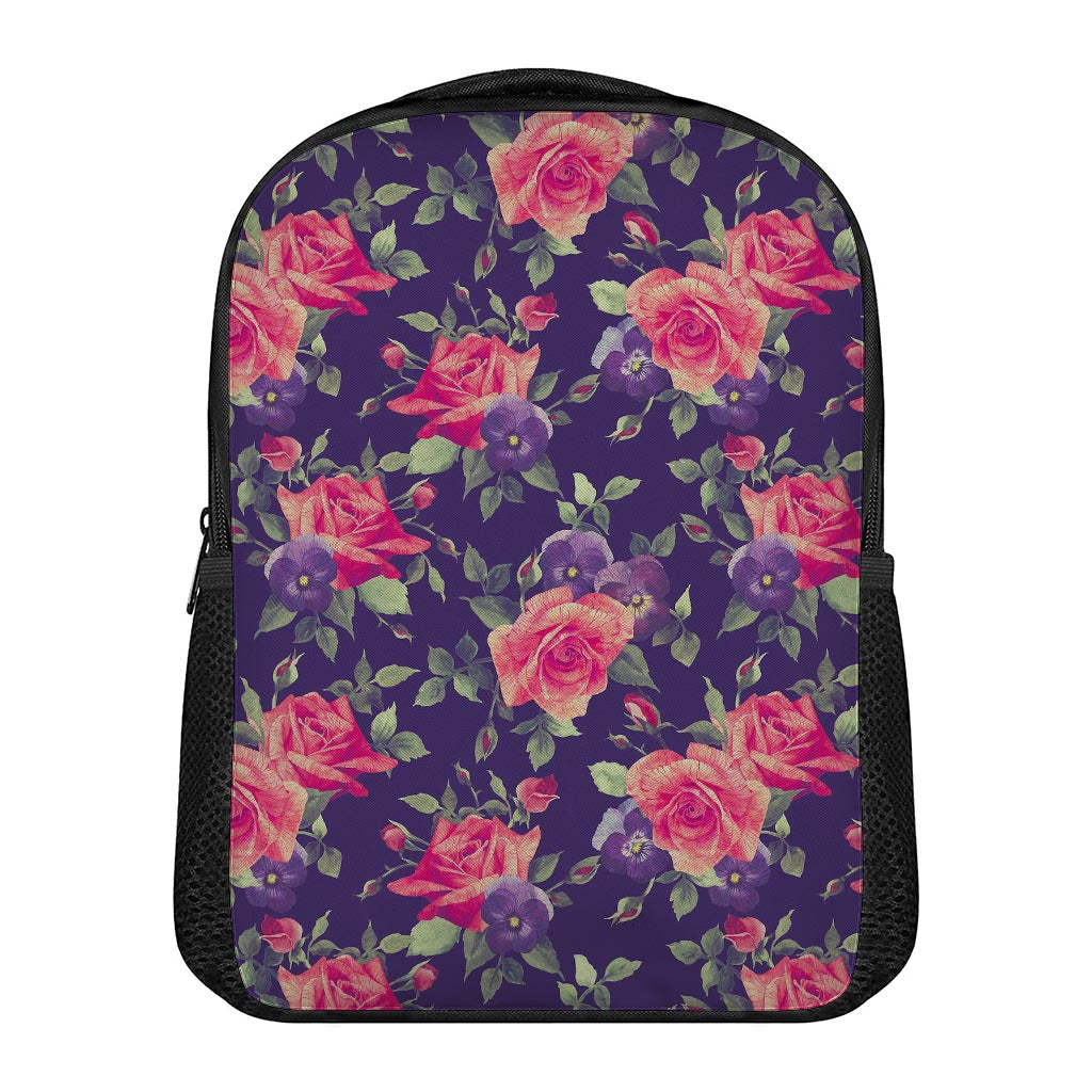 Rose Pansy Floral Flower Pattern Print Casual Backpack