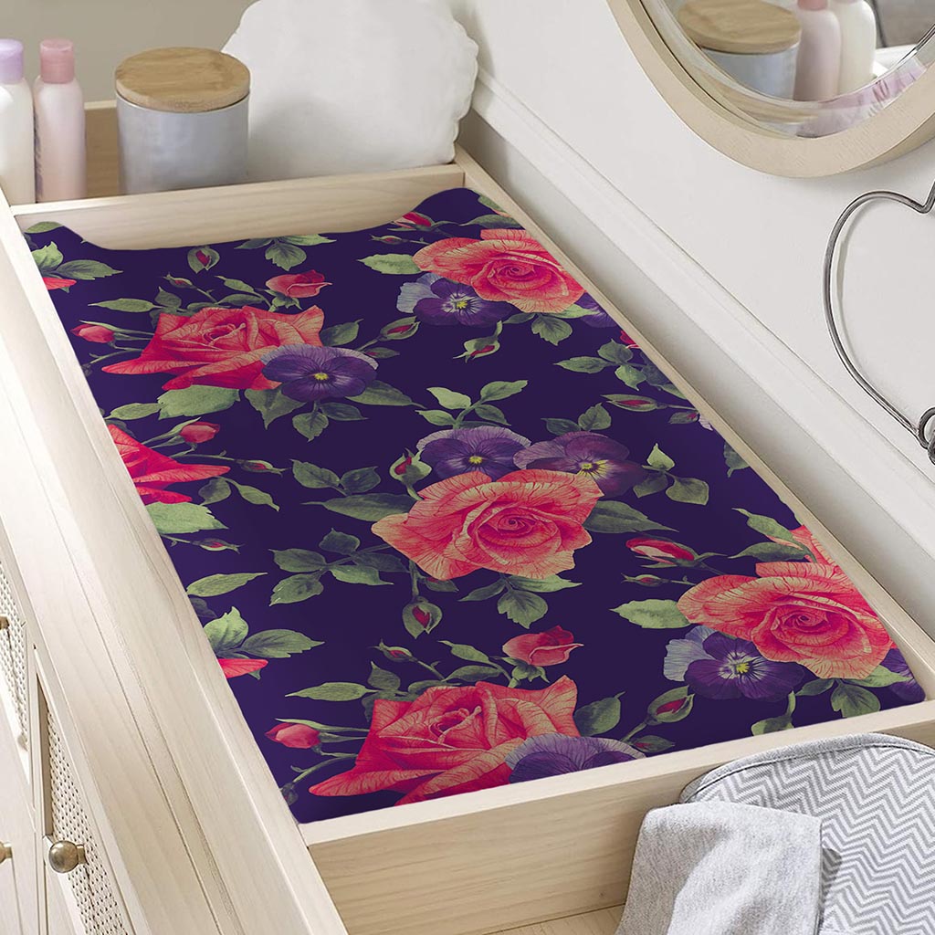 Rose Pansy Floral Flower Pattern Print Changing Pad Cover