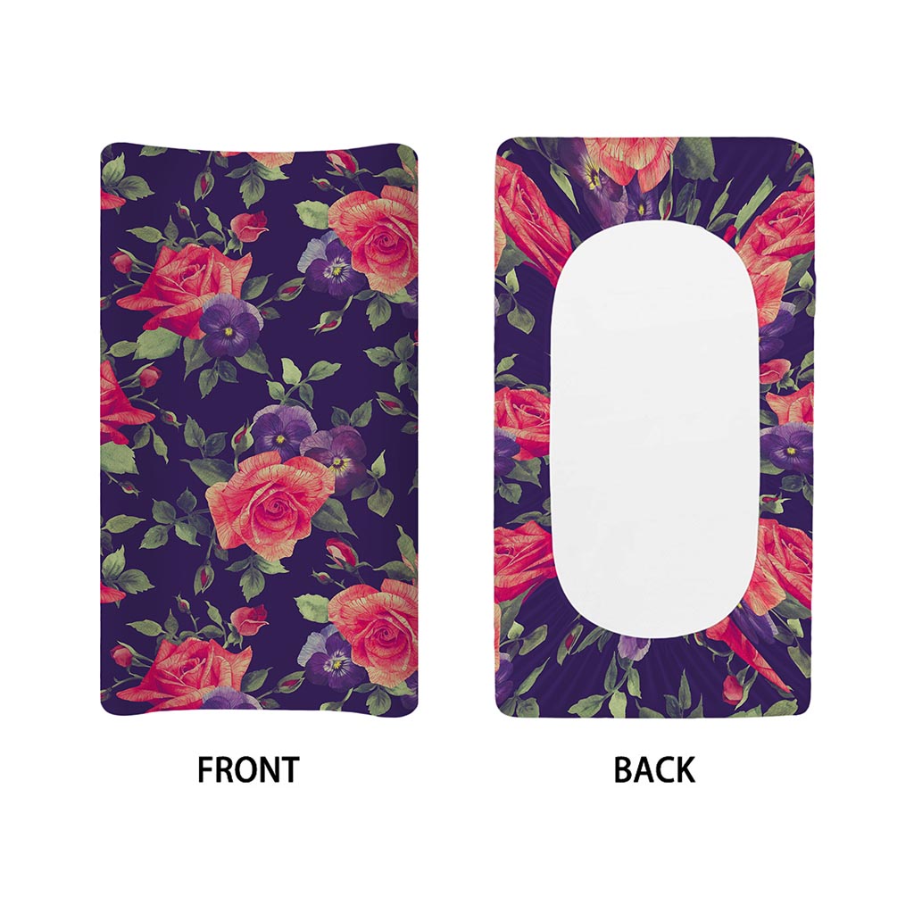 Rose Pansy Floral Flower Pattern Print Changing Pad Cover