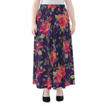 Rose Pansy Floral Flower Pattern Print Chiffon Maxi Skirt